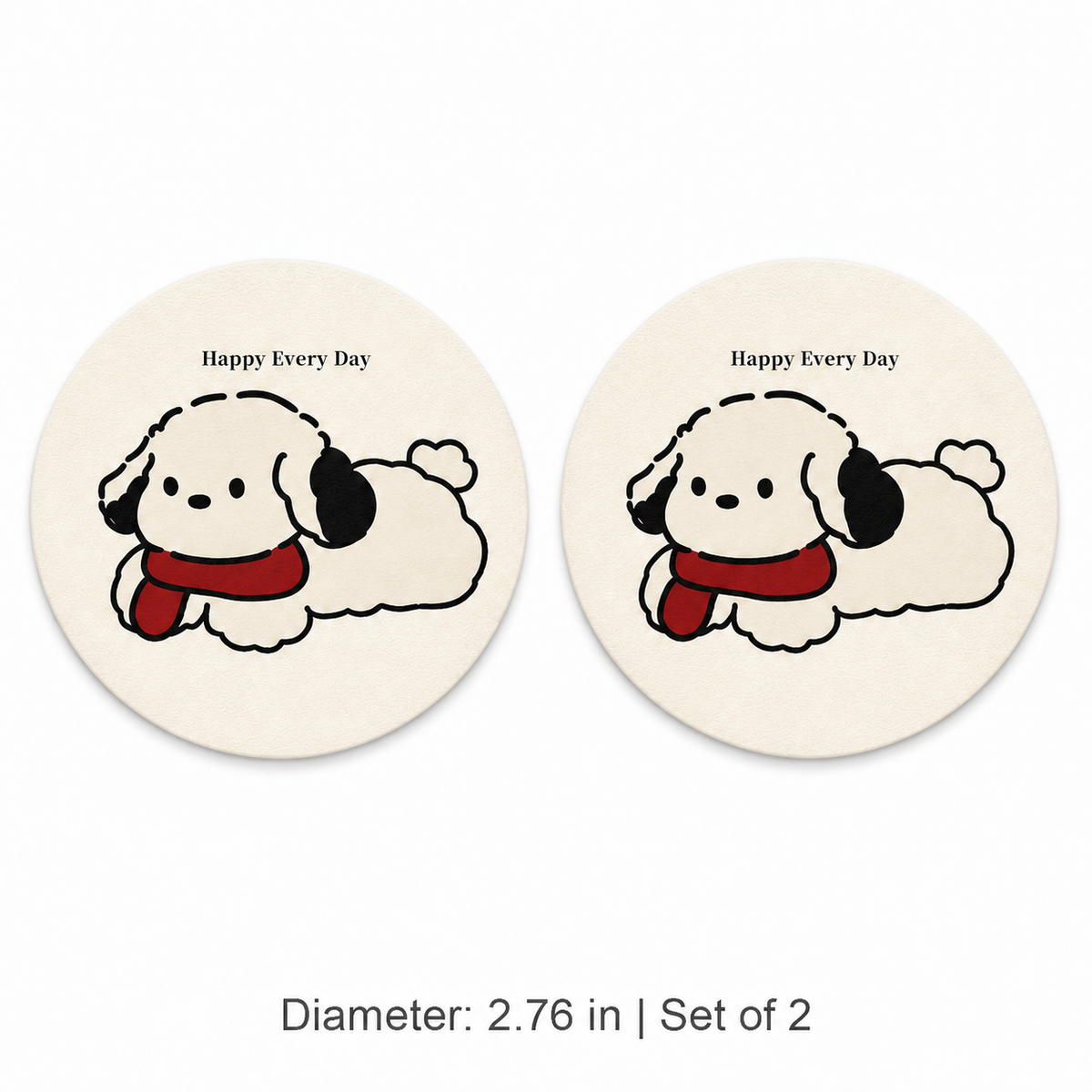 Happy Every Day Pet Leather Car Coaster, Set of 2