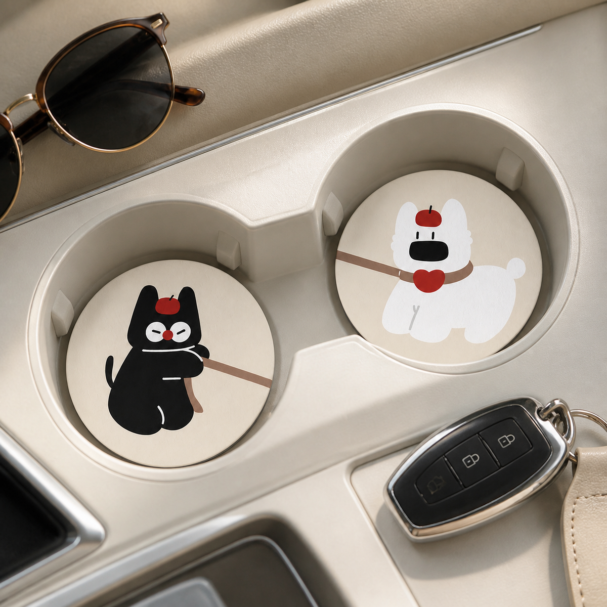 Beret Snack Buddies Leather Car Coaster, Set of 2