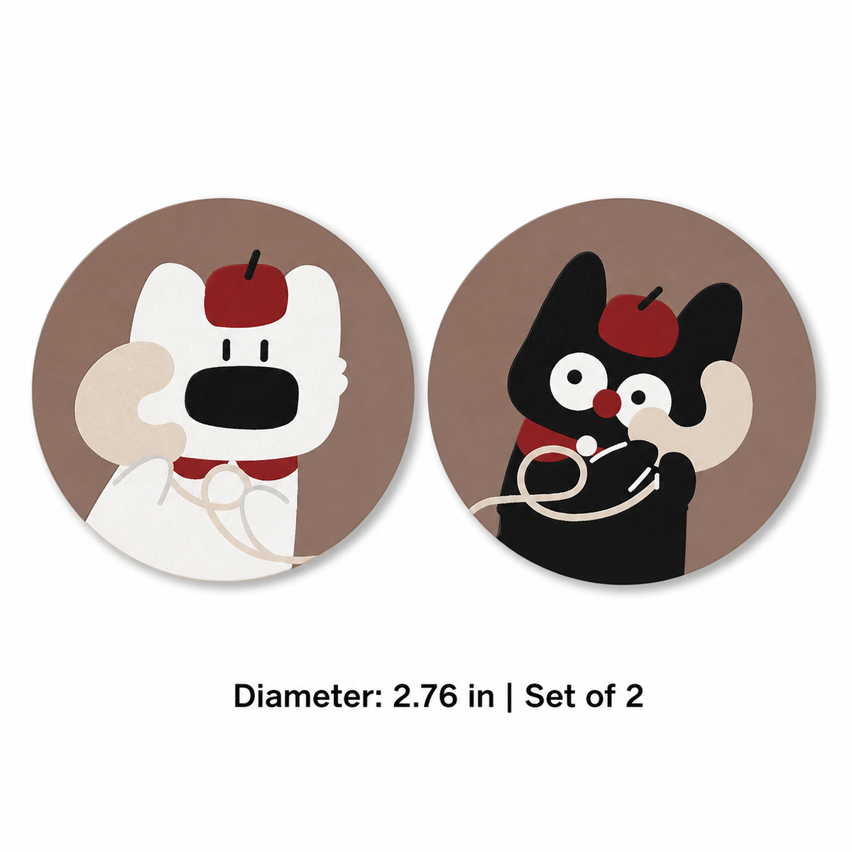 Beret Snack Buddies Leather Car Coaster, Set of 2