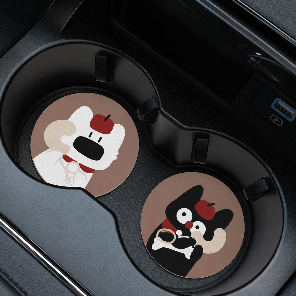 Beret Snack Buddies Leather Car Coaster, Set of 2