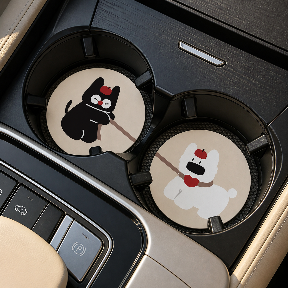 Beret Snack Buddies Leather Car Coaster, Set of 2