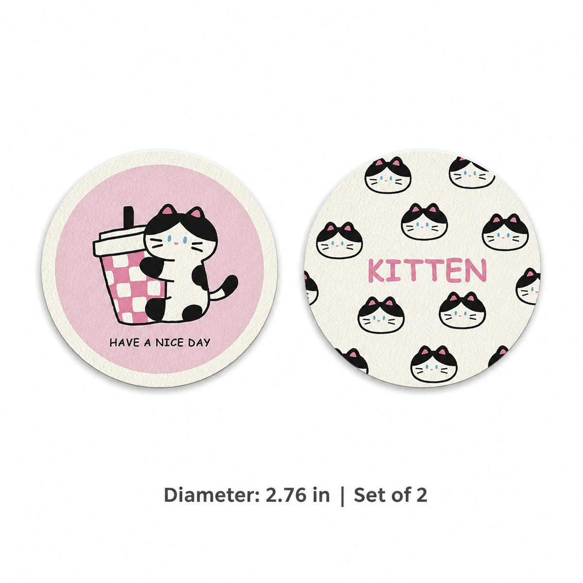 Milk Tea Cat Leather Car Coasters, Set of 2