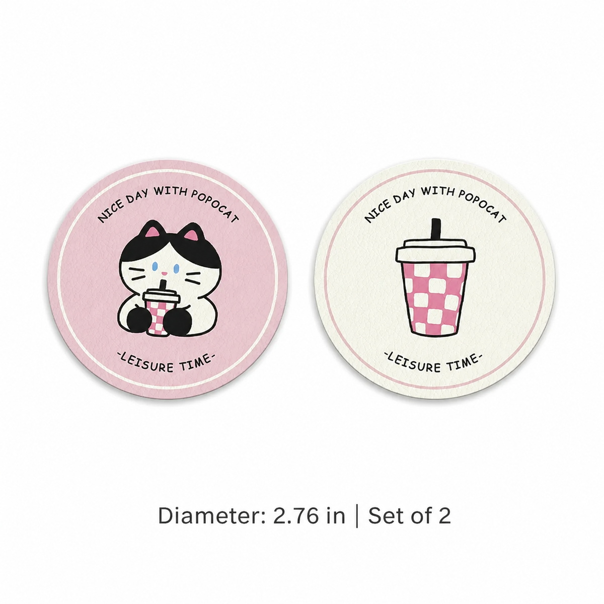 Milk Tea Cat Leather Car Coasters, Set of 2