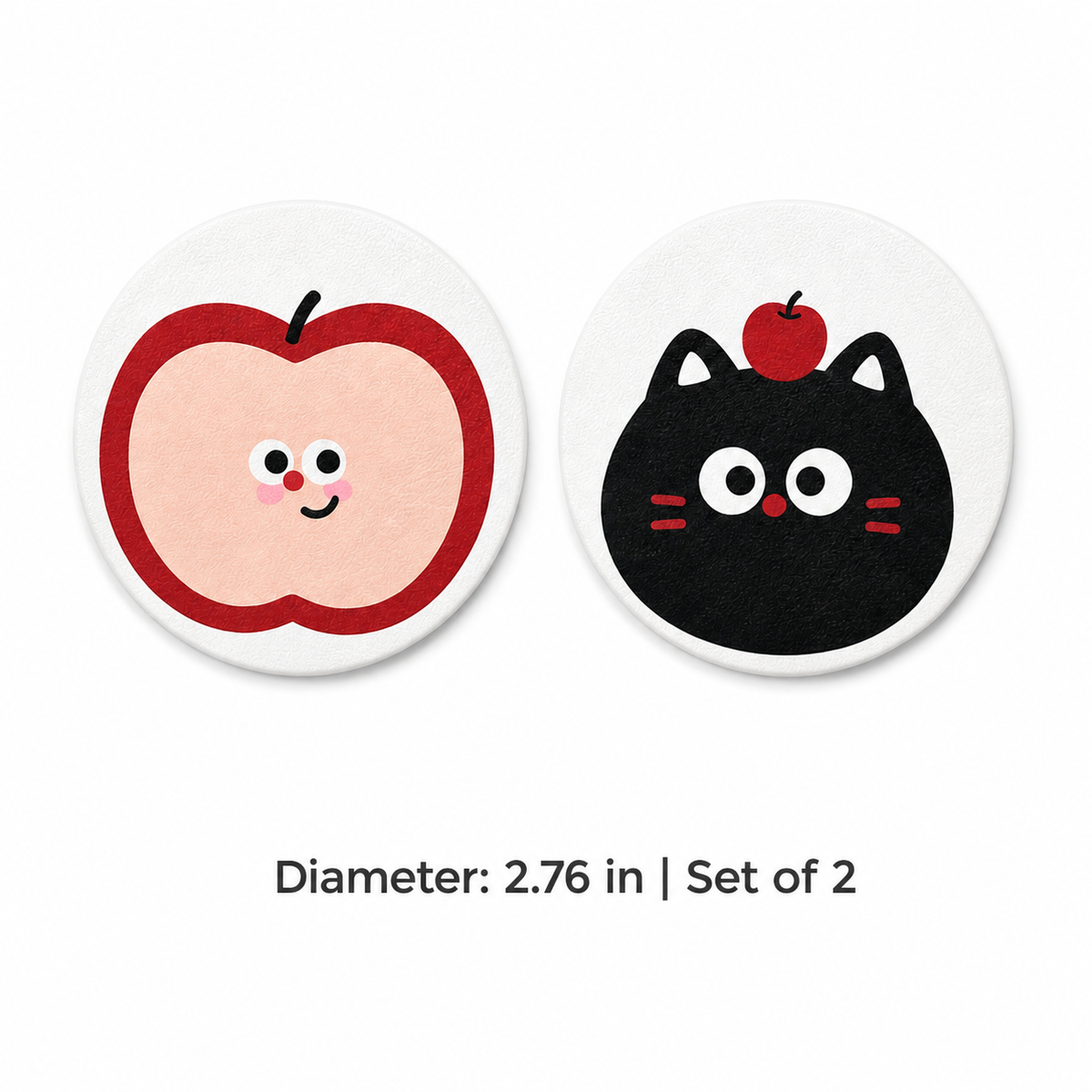 Red Apple Cat Leather Car Coasters, Set of 2