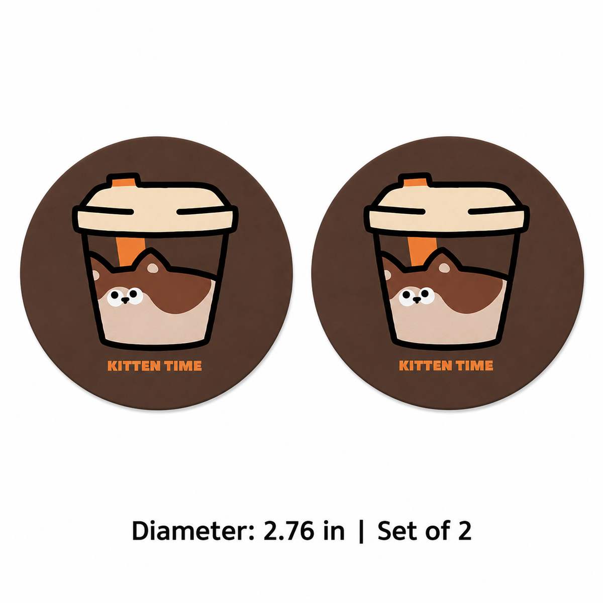 Coffee Kitten Leather Car Coaster, Set of 2