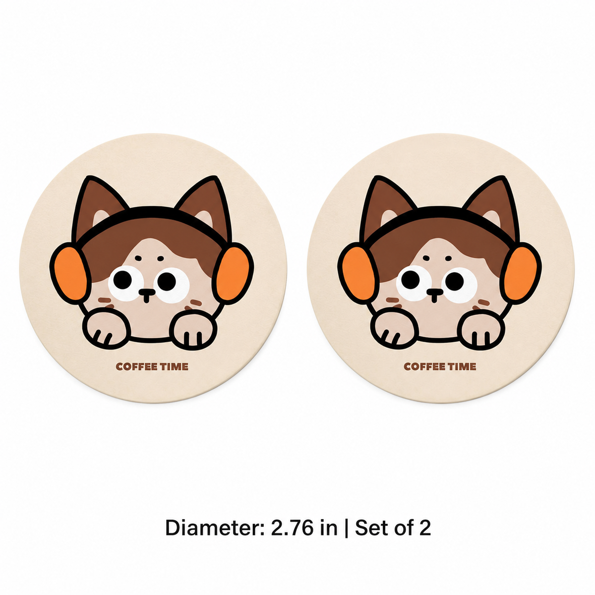 Coffee Kitten Leather Car Coaster, Set of 2