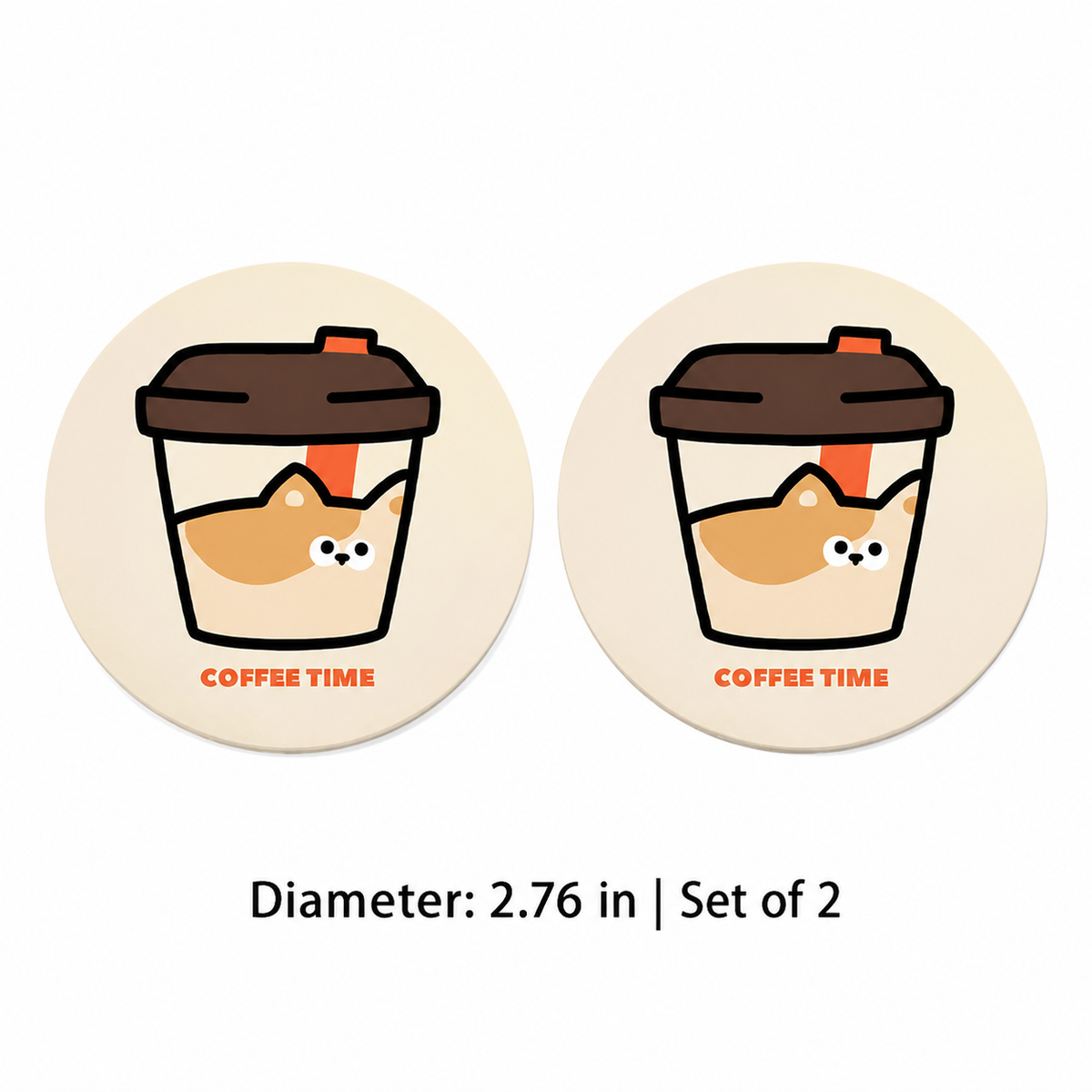 Coffee Kitten Leather Car Coaster, Set of 2