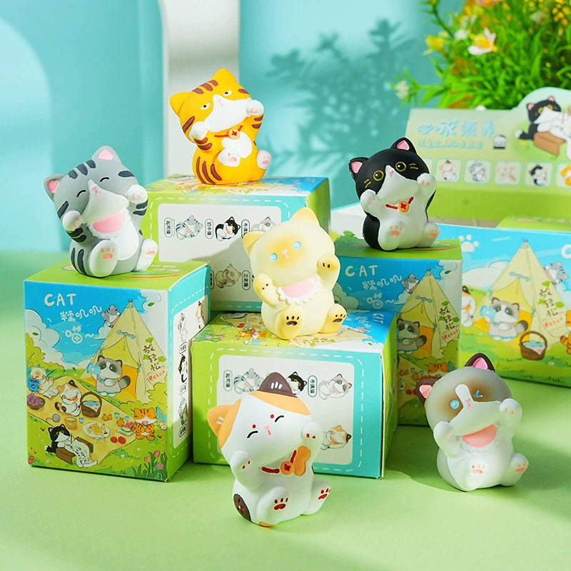 Giggling Kitty Mini Figurines – Cute Resin Cat Desk Decor, 6 Styles (Single or Full Set)