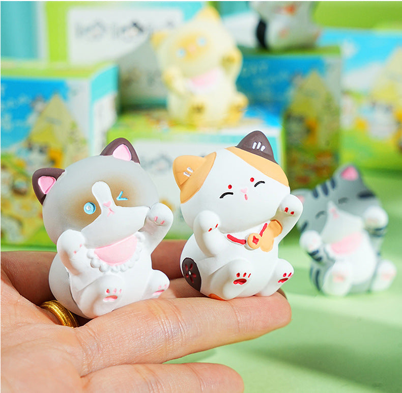 Giggling Kitty Mini Figurines – Cute Resin Cat Desk Decor, 6 Styles (Single or Full Set)