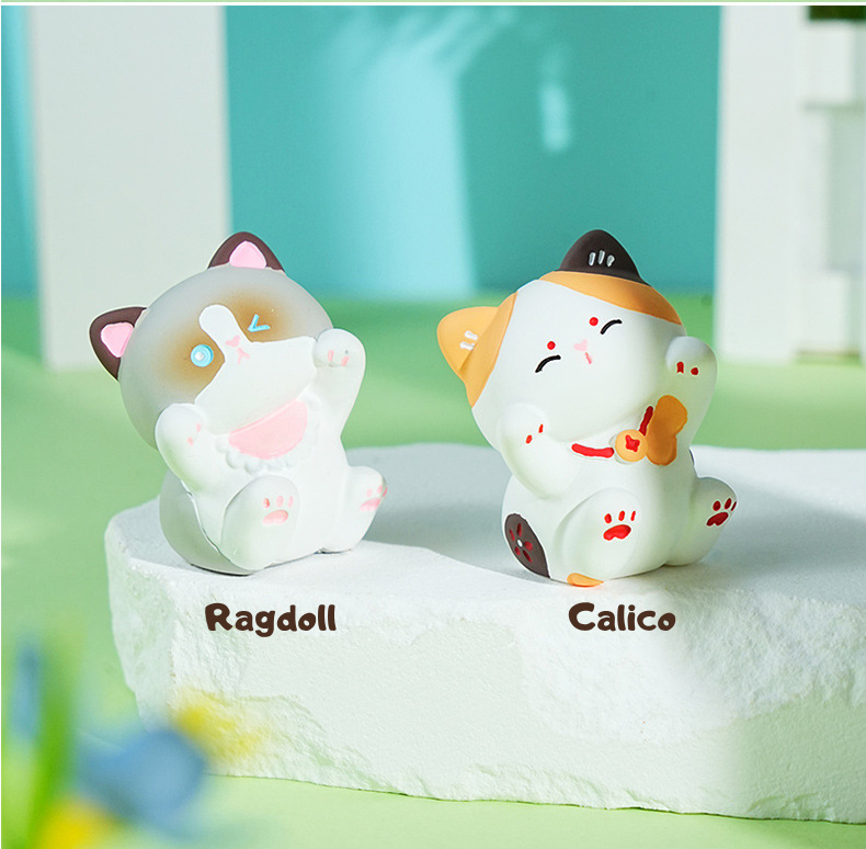 Giggling Kitty Mini Figurines – Cute Resin Cat Desk Decor, 6 Styles (Single or Full Set)