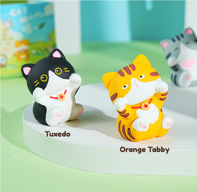 Giggling Kitty Mini Figurines – Cute Resin Cat Desk Decor, 6 Styles (Single or Full Set)