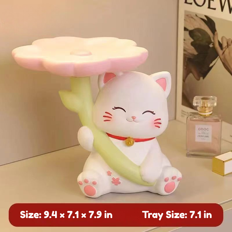 Sakura Cat Jewelry Stand Set – Lucky Cat Tray & Key Organizer for Entryway, Buy Separately or as Set