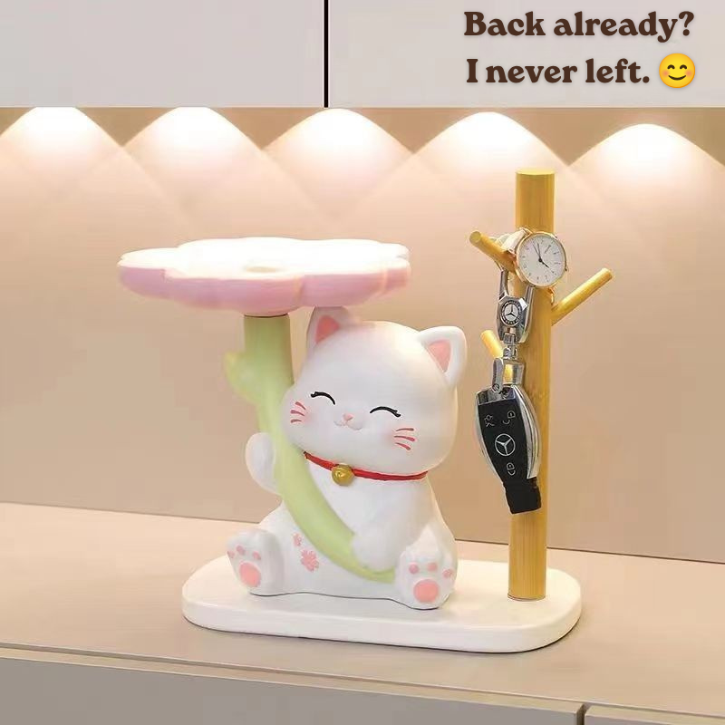 Sakura Cat Jewelry Stand Set – Lucky Cat Tray & Key Organizer for Entryway, Buy Separately or as Set