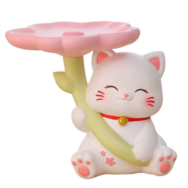 Sakura Cat Jewelry Stand Set – Lucky Cat Tray & Key Organizer for Entryway, Buy Separately or as Set