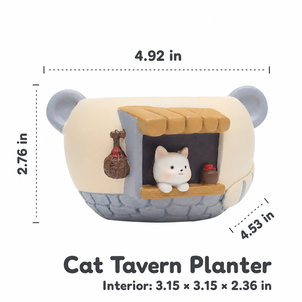 Cat Tavern Planter - Resin Mini Shop Succulent Pot & Pen Holder for Desk & Windowsill
