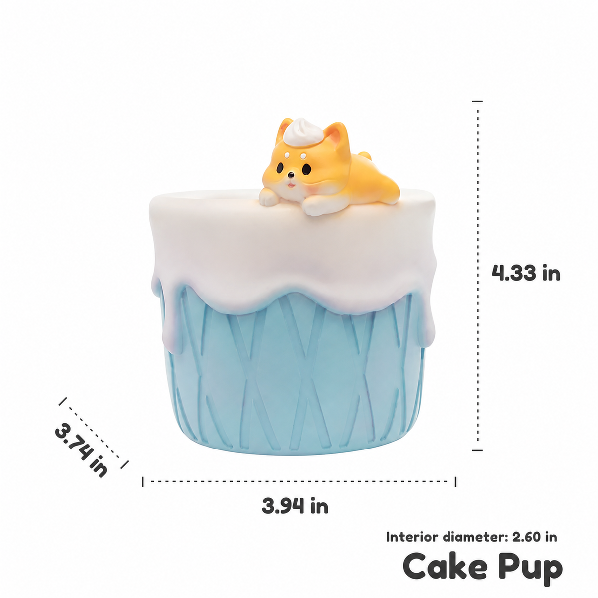 Cheese Cat & Cake Pup Planter - ROOGO Resin Succulent Pot with Drainage & Desk Pen Holder