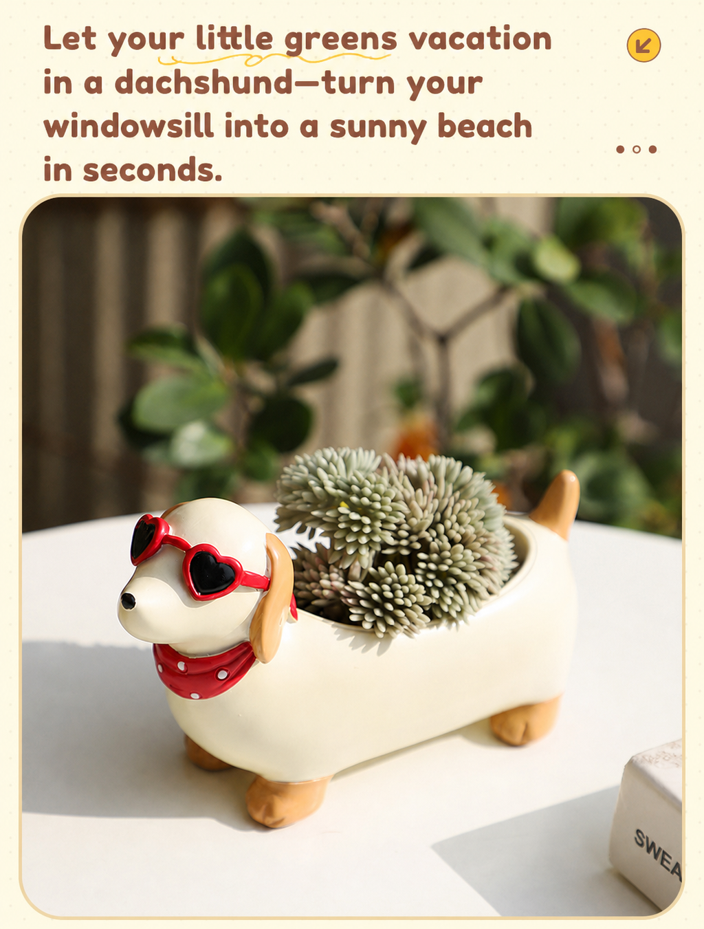 Dachshund Planter - ROOGO Resin Dachshund Pot with Drainage, Desk Decor