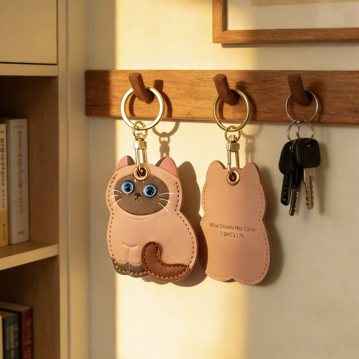 FluffyHunt Leather Cat Keychain – Access Card & AirTag Holder