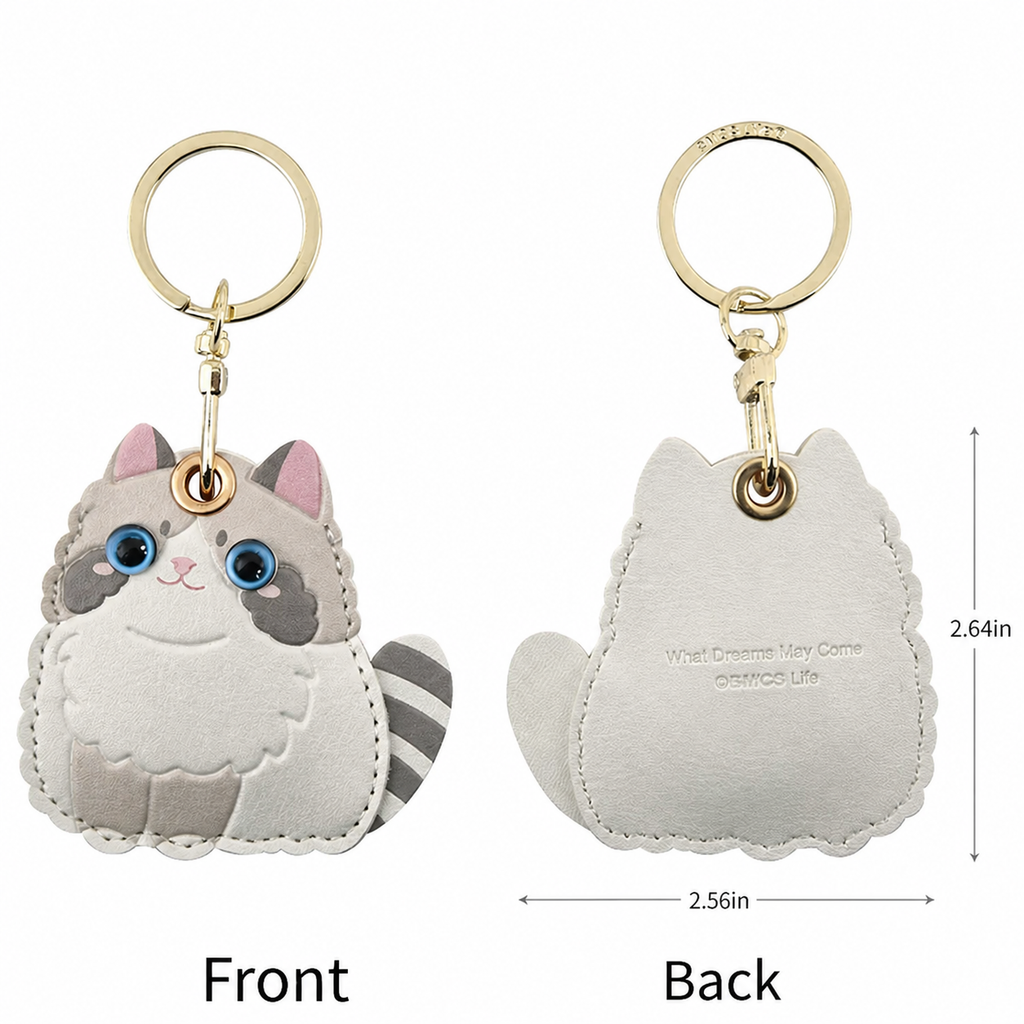 FluffyHunt Leather Cat Keychain – Access Card & AirTag Holder