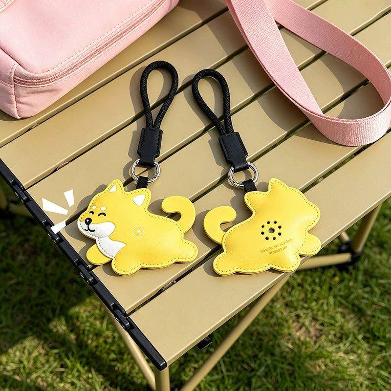 FluffyHunt Leather Squeeze & Squeak Keychain – Cat & Shiba Dog