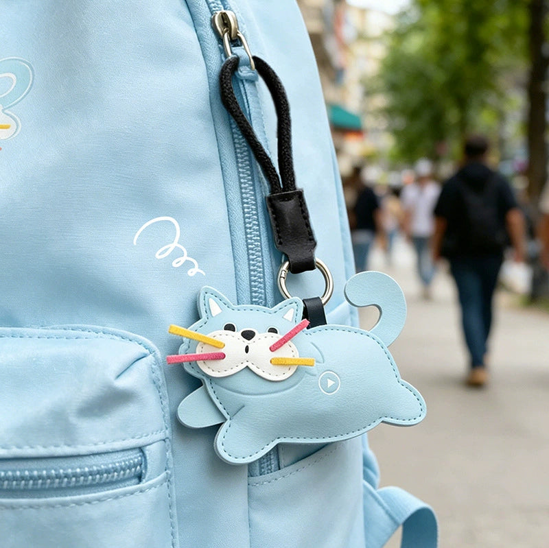 FluffyHunt Leather Squeeze & Squeak Keychain – Cat & Shiba Dog