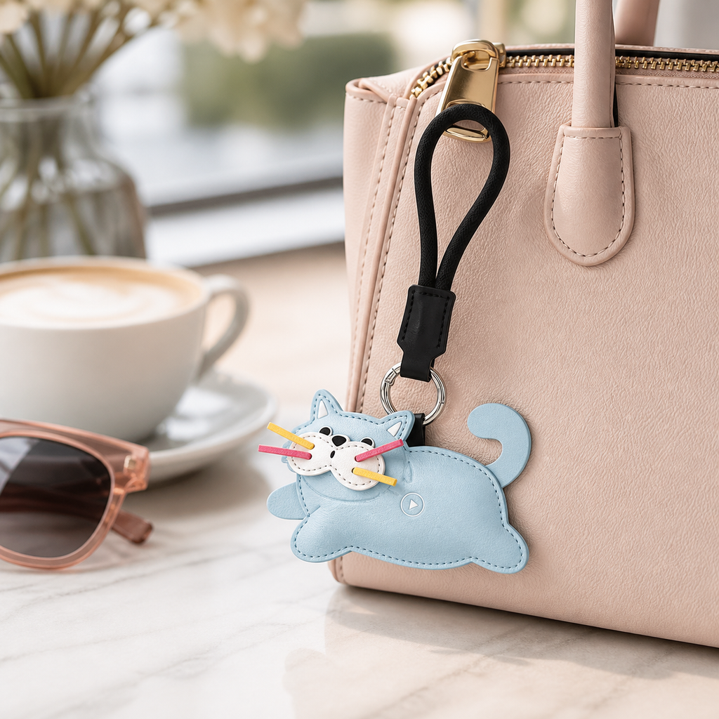 FluffyHunt Leather Squeeze & Squeak Keychain – Cat & Shiba Dog