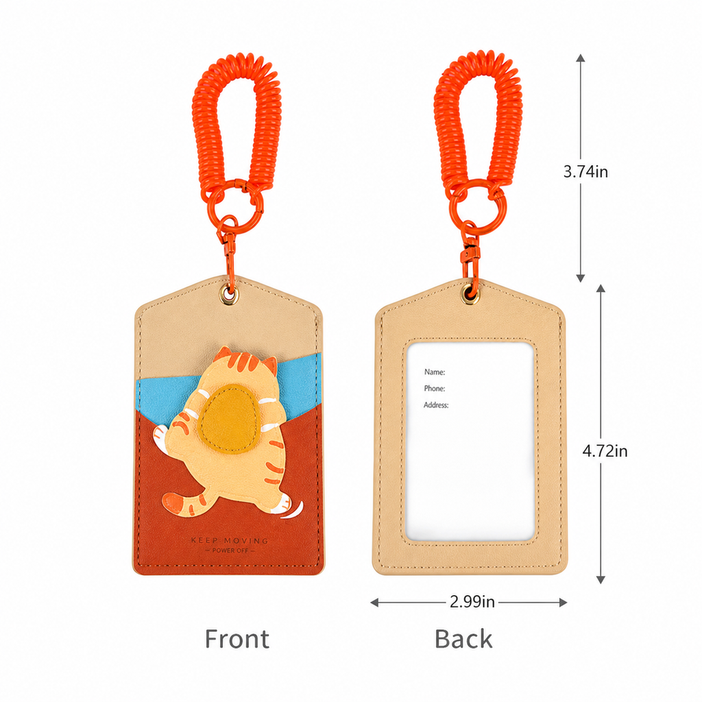 FluffyHunt PU Leather Peek-a-Boo Animal ID Card Holder Keychain