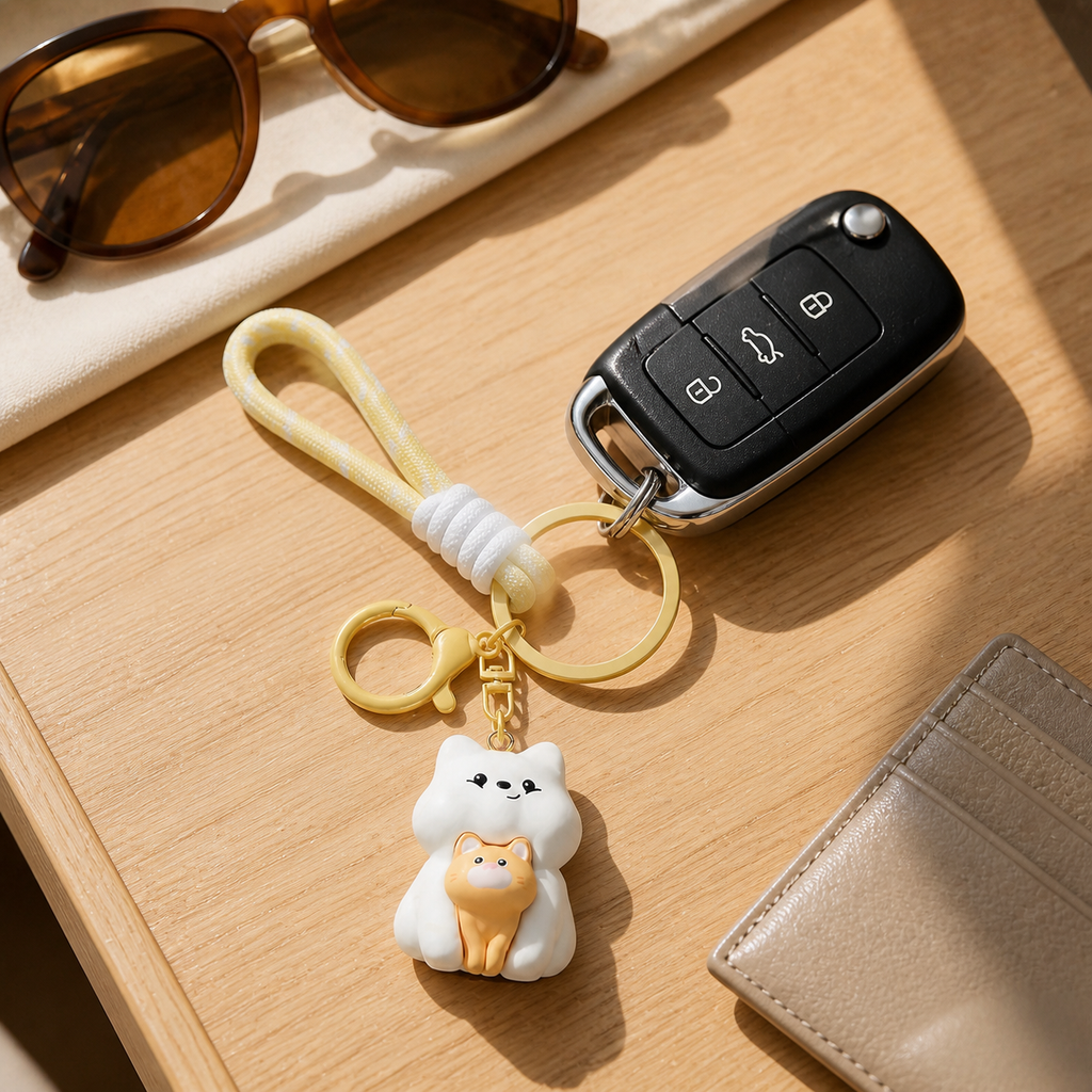 FluffyHunt Resin Cats & Dogs Stacked Keychain – Includes Matching Card