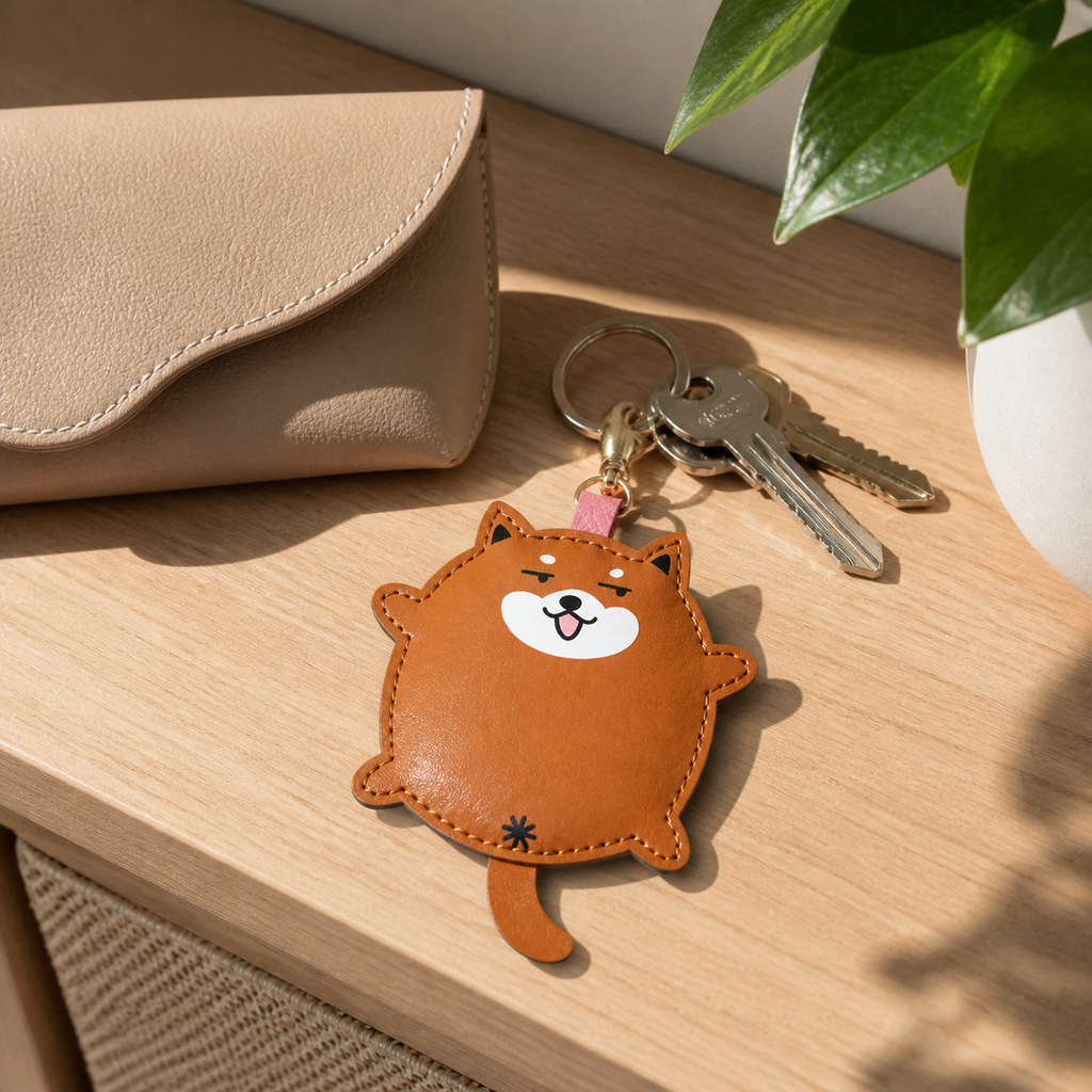 FluffyHunt PU Leather Layered Animal Keychain – Cat & Shiba Dog