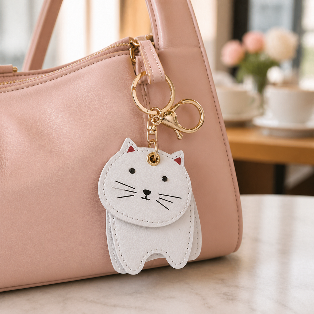 FluffyHunt PU Leather Layered Animal Keychain – Cat & Shiba Dog