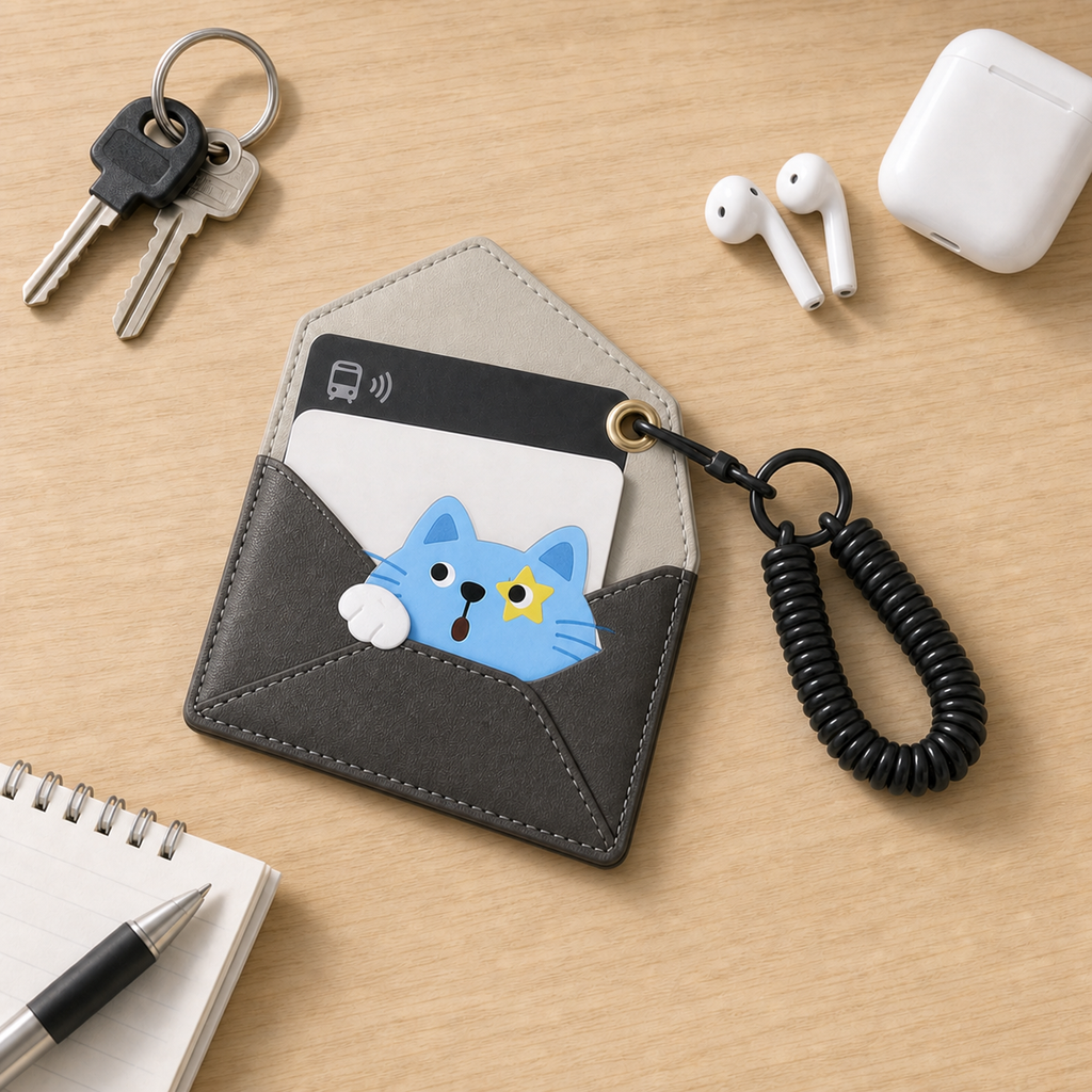 FluffyHunt PU Leather Envelope Animal Card Holder Keychain