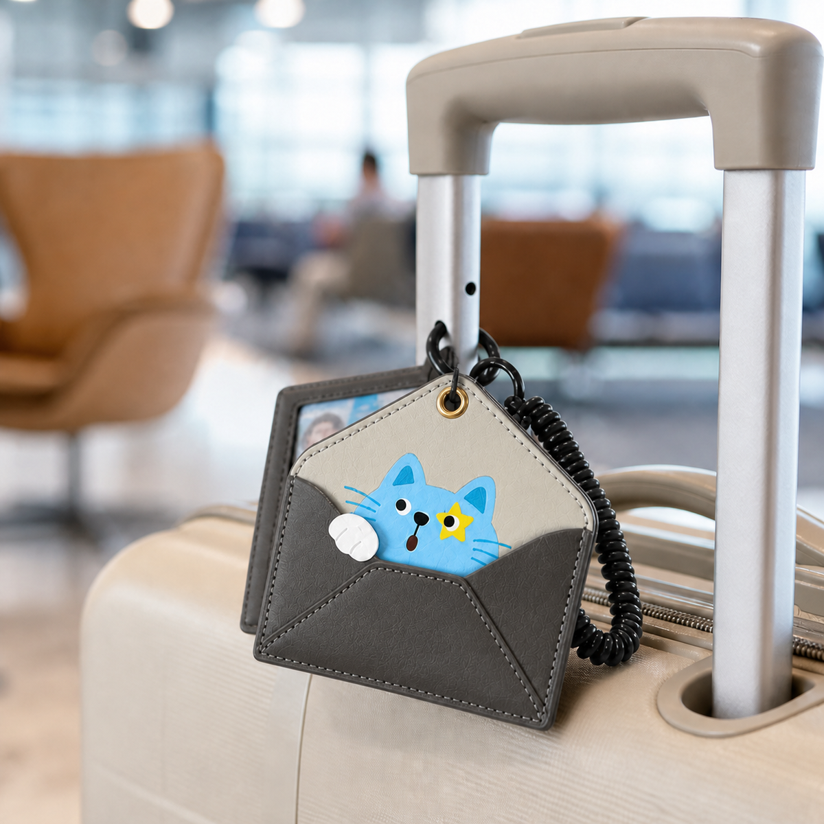 FluffyHunt PU Leather Envelope Animal Card Holder Keychain