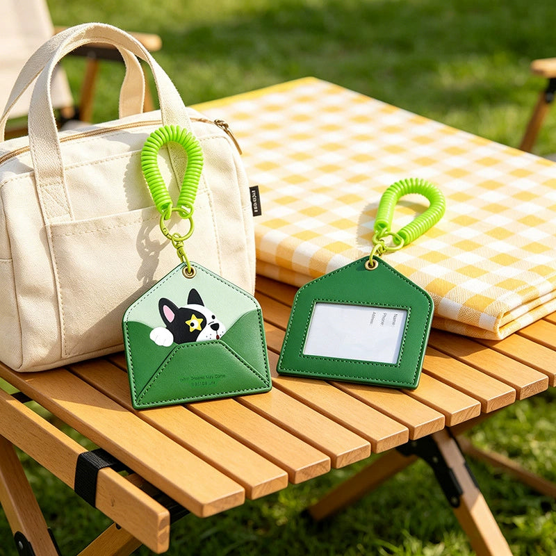 FluffyHunt PU Leather Envelope Animal Card Holder Keychain