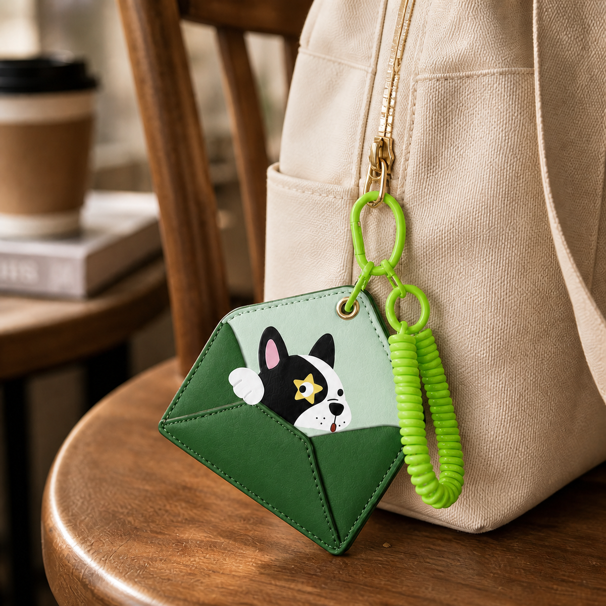 FluffyHunt PU Leather Envelope Animal Card Holder Keychain