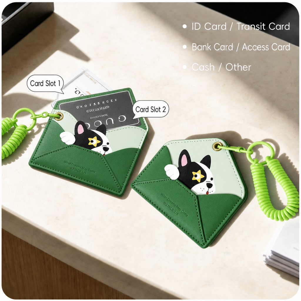 FluffyHunt PU Leather Envelope Animal Card Holder Keychain