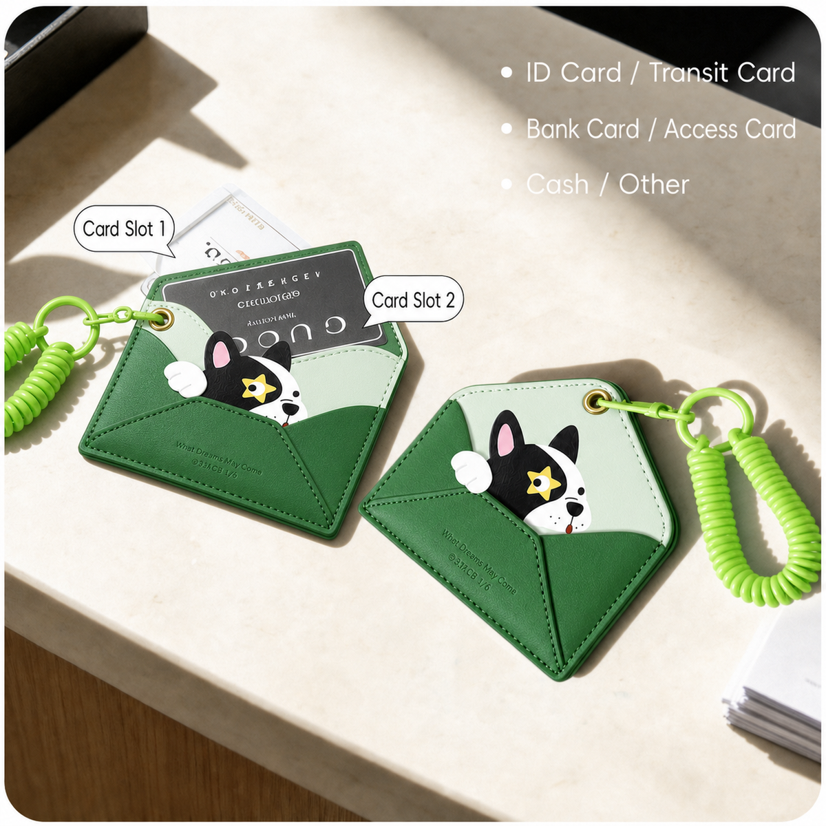 FluffyHunt PU Leather Envelope Animal Card Holder Keychain