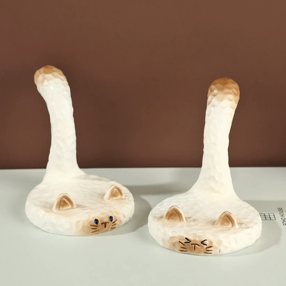 Hand-Carved Cat Phone Stand – Wooden-Style Resin Kitty Desk Holder for Phone & Tablet