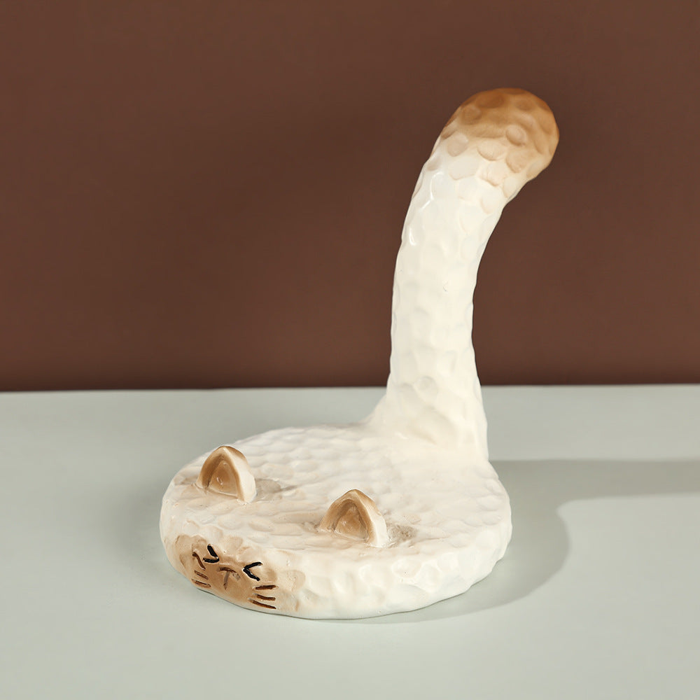 Hand-Carved Cat Phone Stand – Wooden-Style Resin Kitty Desk Holder for Phone & Tablet
