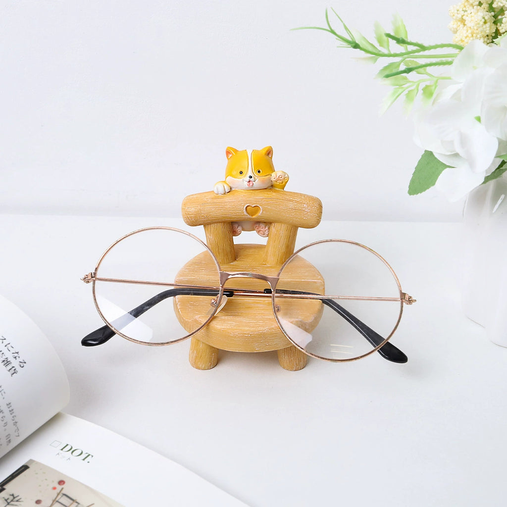 Cute Wood Stool Cat & Corgi Resin Phone Stand
