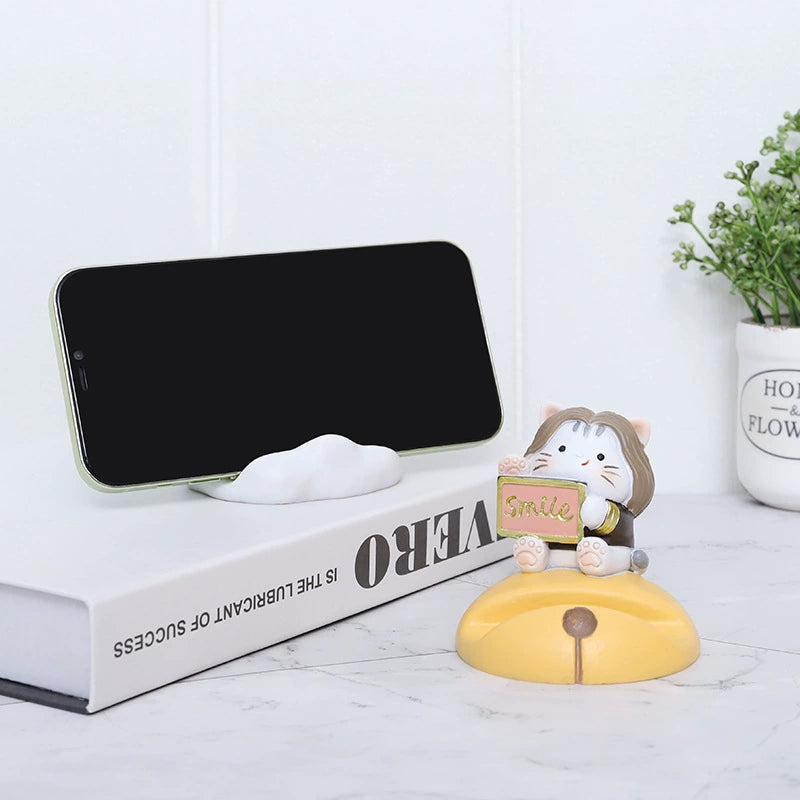 Celebrity Cat Phone Stand – Wig & Smile Sign Resin Figurine