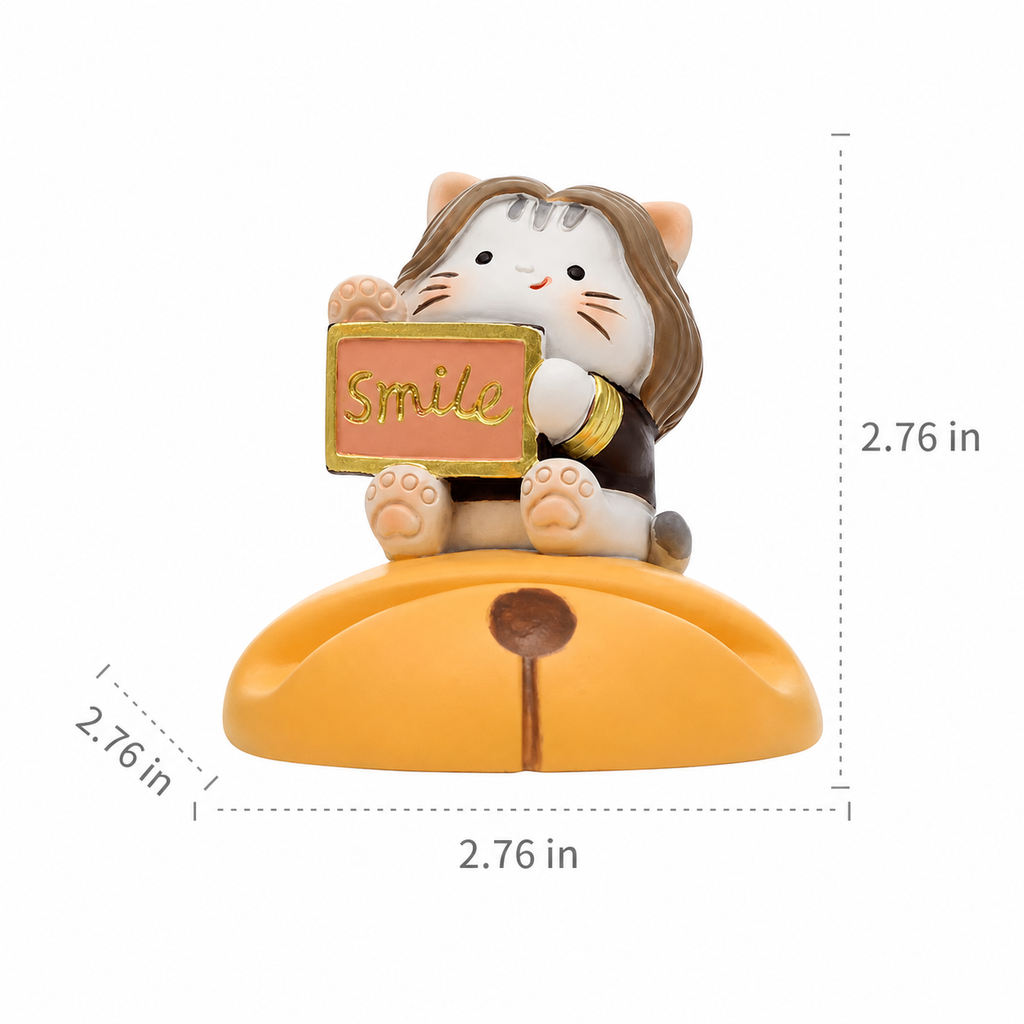 Celebrity Cat Phone Stand – Wig & Smile Sign Resin Figurine