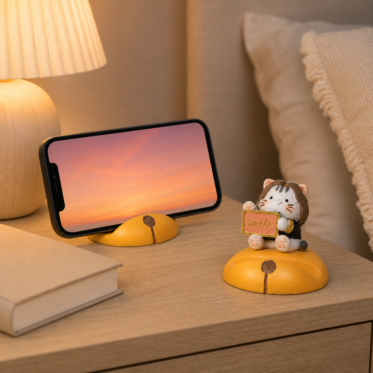 Celebrity Cat Phone Stand – Wig & Smile Sign Resin Figurine
