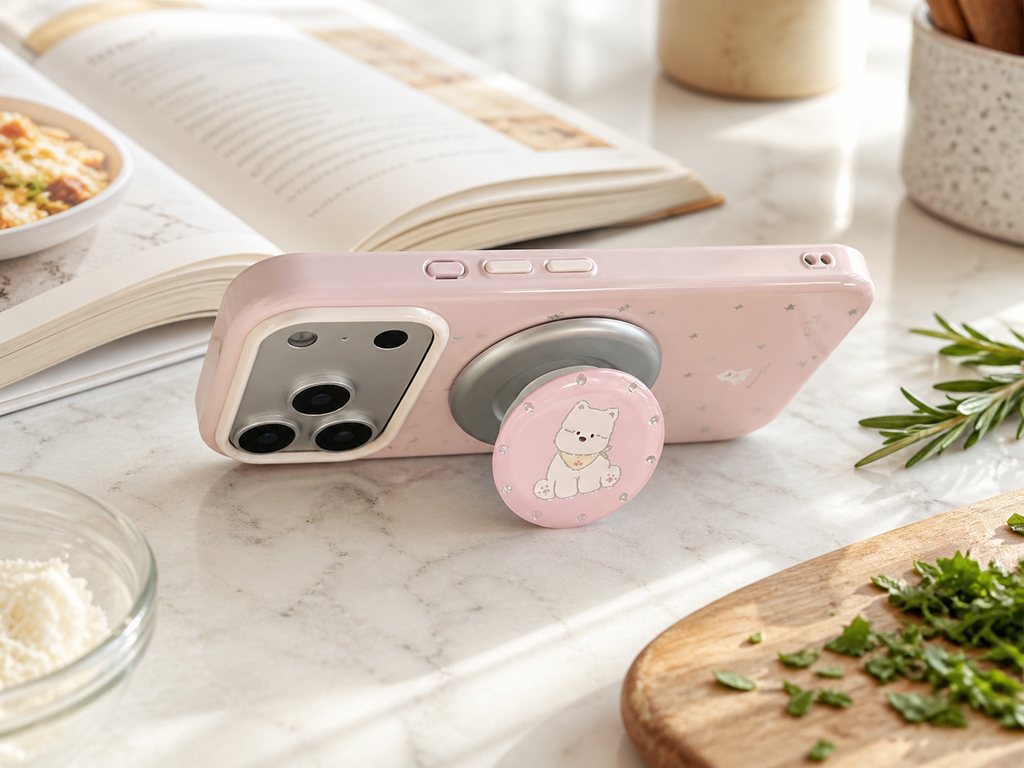 Cute Bandana Puppy Rhinestone MagSafe Stand | Sparkly Alloy Grip