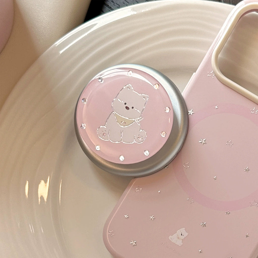 Cute Bandana Puppy Rhinestone MagSafe Stand | Sparkly Alloy Grip