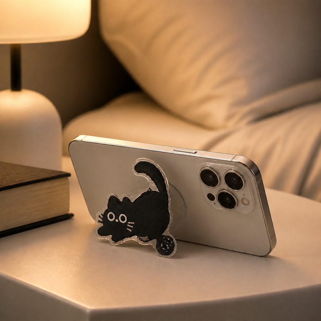 Cute Black Cat MagSafe Phone Stand | Edgy Ins-Style Grip, 3 Designs