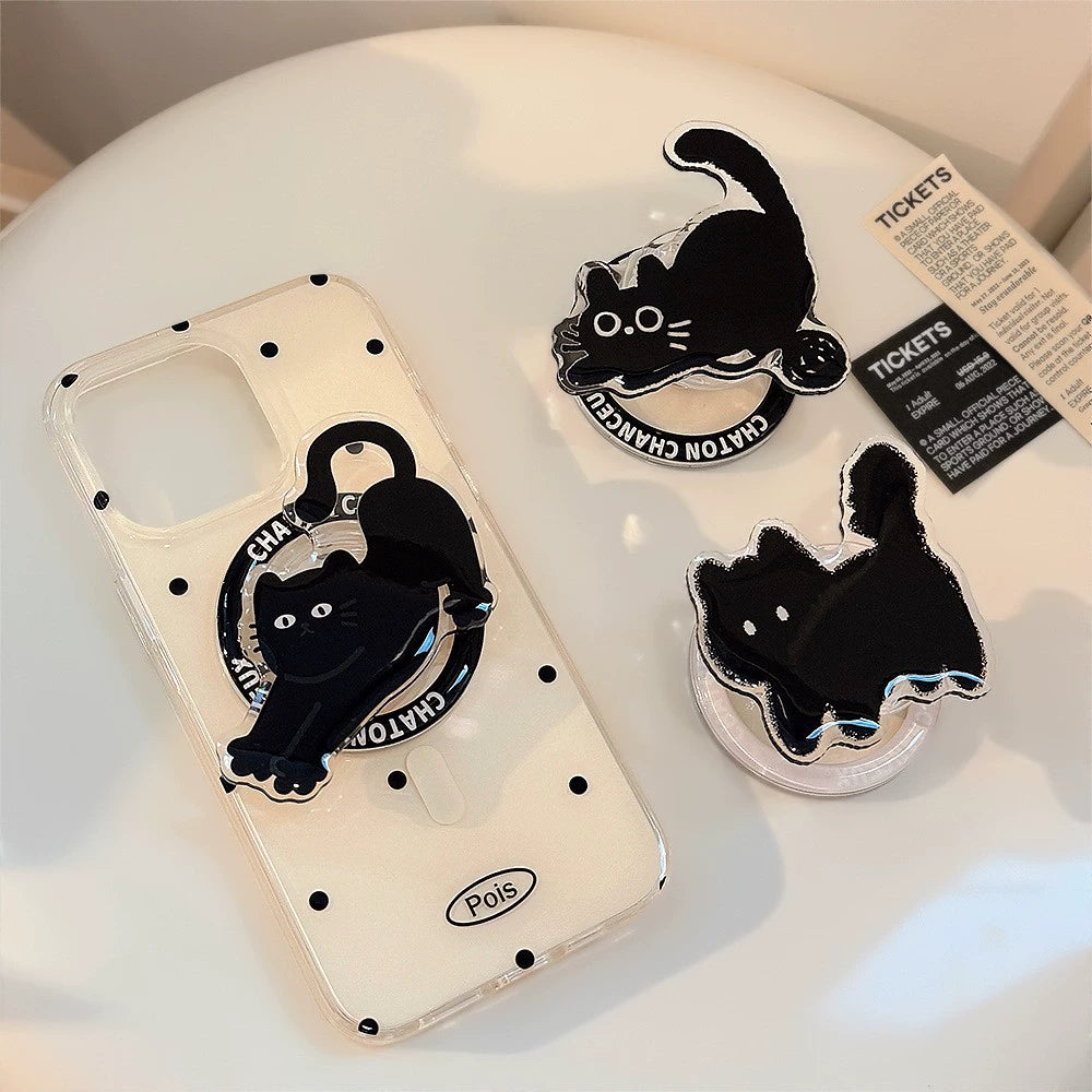 Cute Black Cat MagSafe Phone Stand | Edgy Ins-Style Grip, 3 Designs