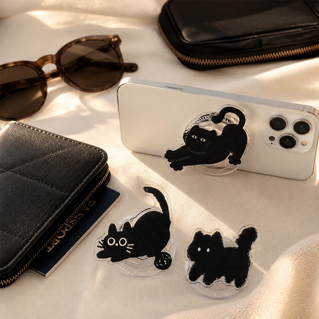 Cute Black Cat MagSafe Phone Stand | Edgy Ins-Style Grip, 3 Designs
