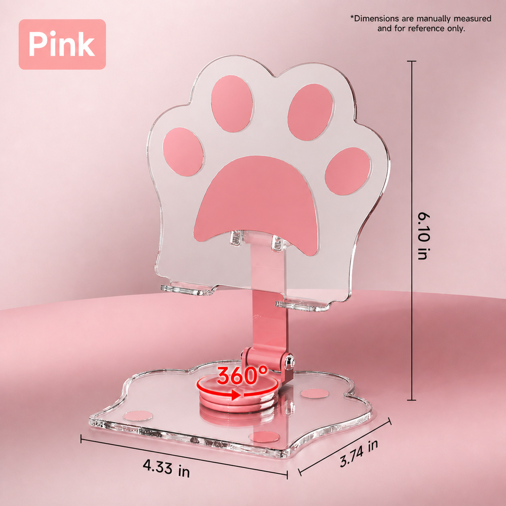 Cute Cat Paw Acrylic Phone Stand | 360° Rotating iPad & Phone Holder