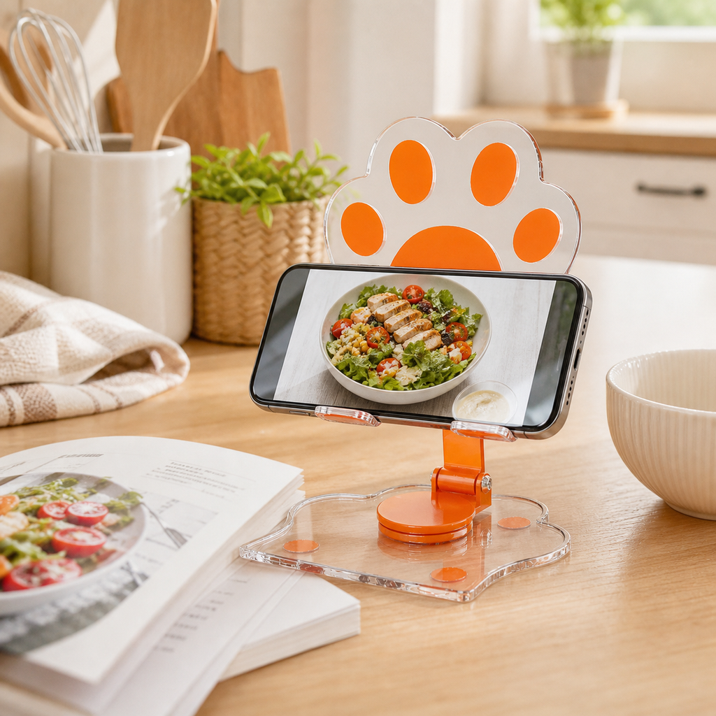 Cute Cat Paw Acrylic Phone Stand | 360° Rotating iPad & Phone Holder