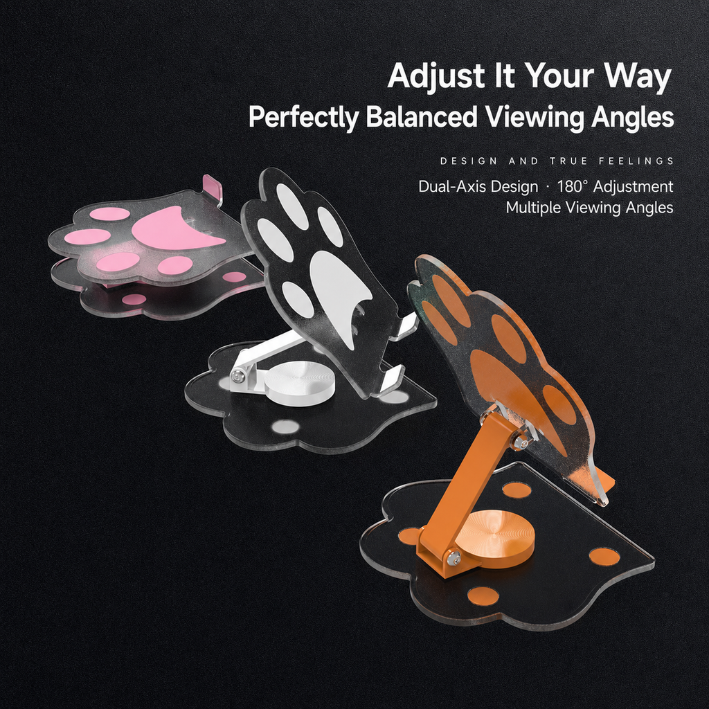 Cute Cat Paw Acrylic Phone Stand | 360° Rotating iPad & Phone Holder